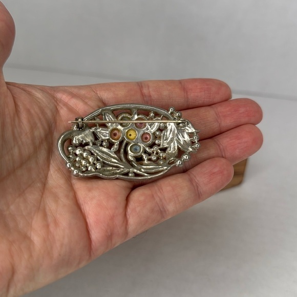 Antique 1920s Floral Enamel Brooch with Multicolor Accents lot B25 - Picture 5 of 7